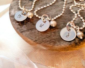 SALE Monogrammed initial necklace with Swarovski crystal birthstone or freshwater pearl hand stamped custom necklace great for best friends