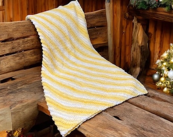 Handmade Knitted Baby Blanket Baby Shower Gift Yellow Baby Blanket Baby Afghan Baby Girl Gift Baby Boy Gift Gender Reveal Party Gift