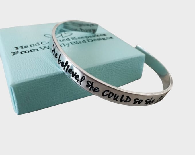 Featured listing image: She believed she could so she did cuff bracelet hand stamped bracelet personalized bracelet personalized jewelry