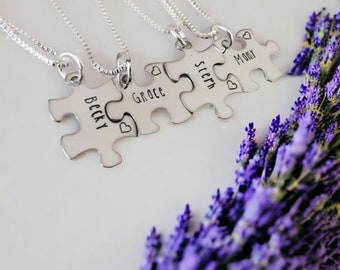 Sale! Personalized bridesmaid gifts puzzle piece necklaces gift set bridal party gifts hand stamped personalized jewelry wedding bride groom