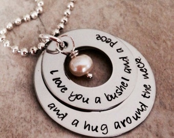 SALE I love you a bushel and a peck and a hug around the neck hand stamped necklace jewelry pearl mom mother daughter Christmas mothers
