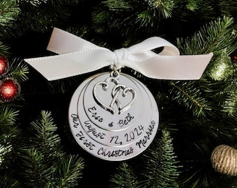 Our first Christmas ornament first Christmas married Christmas tree ornament Mr and Mrs Husband and wife wedding gift first Christmas heart