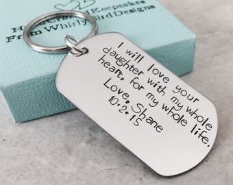 Personalized mother in law gift father in law gift I promise to love your daughter with my whole heart for my whole life fathers keychain