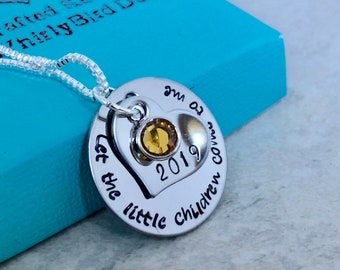 Let the little children come to me personalized teacher necklace Sunday school teacher bible verse jewelry birthstone jewelry gift for mom