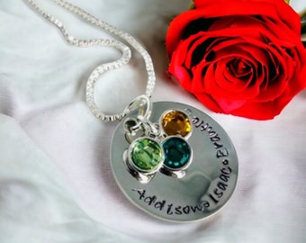 Personalized mothers necklace custom necklace for mom mothers day gift custom hand stamped jewelry with birthstone crystals children names