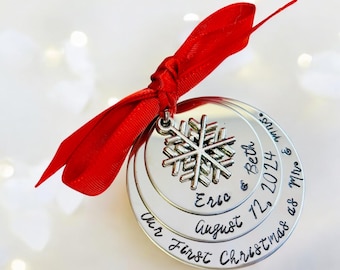 Personalized First Christmas Ornament our first Christmas as Mr and Mrs Husband and wife Christmas married engagement ornament snowflake