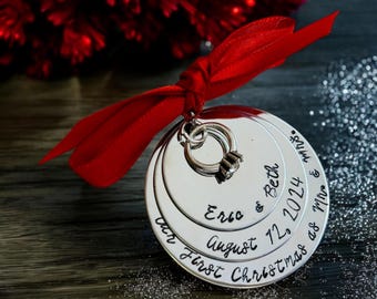 Personalized Our first Christmas as Mr and Mrs Husband and wife first Christmas married engagement ornament engagement ring charm