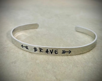 Brave bracelet with arrows custom personalized jewelry cuff bracelet with Brave and arrows engraved gift for her encouragement gift sale