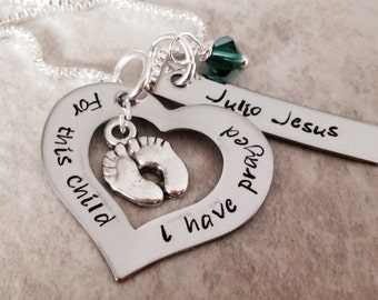 For this child I have prayed 1 Samuel 1:27 personalized mothers necklace with child name son daughter grandmother grandma birthstone