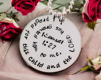 1 Samuel 1:27 necklace I prayed for this child and the LORD has granted him to me personalized mother's necklace hand stamped custom jewelry