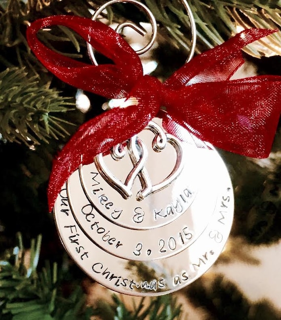 Personalized First Christmas Ornament, Engraved Wedding Gift