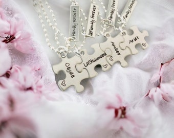Puzzle piece necklace set family forever name necklace set sisters cousins best friends forever bridesmaids sorority sisters sports gift