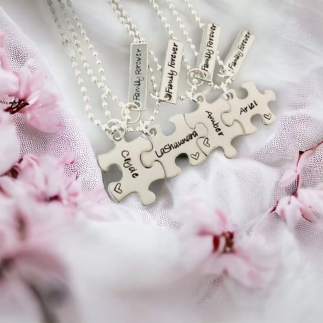 Buy Puzzle Piece Necklace Set Family Forever Name Necklace Set ...