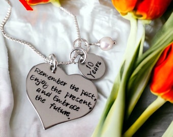 Personalied retirement gift personalized graduation gift remember the past enjoy the present and embrace the future hand stamped jewelry