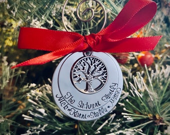 SALE!!!  Personalized family christmas ornament with tree of life charm