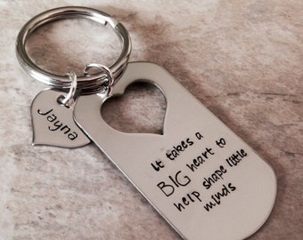 It takes a big heart to help shape little minds teacher gift personalized teacher gift personalized keychain heart charm