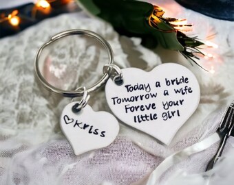 Hand stamped personalized keychain today a bride tomorrow a wife forever your little girl with wedding date