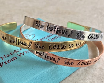 Sale!  She believed she COULD so she did personalized cuff bracelet pick your metal graduation congrats gift present personalized gift