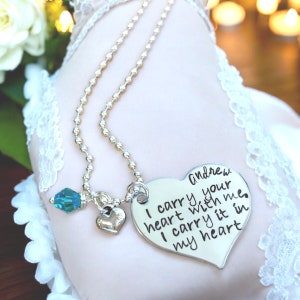 I carry your heart with me I carry it in my heart memorial charm memorial gift custom necklace loss of parent loss of loved one sympathy