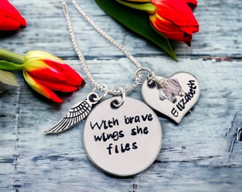 With brave wings she flies personalized necklace memorial jewelry remembrance jewelry loss of loved one loss of pet loss of pregnancy