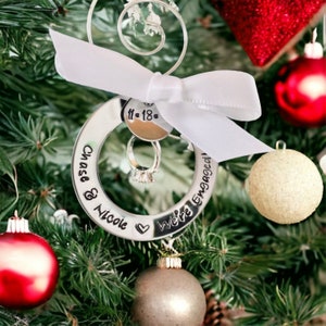 Personalized Engagement Ornament We&#39;re Engaged Ornament with couples names and engagement date engagement ring charm Christmas tree ornament