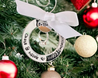 Custom engagement ornament personalized engagement ornament with couples names and engagement date engagement ring charm monogrammed ornamen