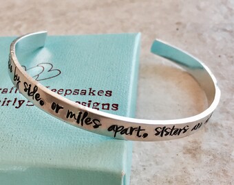 Personalized bracelet side by side or miles apart sisters are always close at heart Custom sister jewelry best friend jewelry sisters gift