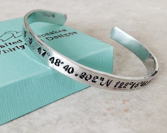Personalized cuff bracelets with coordinates jewelry longitude and latitude long distance friendship coordinate jewelry farewell gift silver