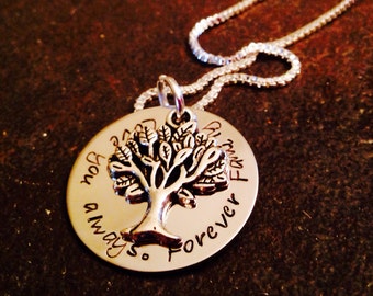 Love you always forever family custom family necklace family jewelry family tree charm personalized jewelry gift for mom mothers day silver