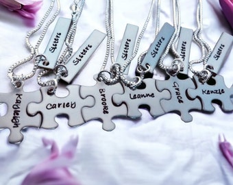 Personalized sister necklaces gift set custom jewelry with puzzle pieces gift for sister custom jewelry best friends set sorority sisters