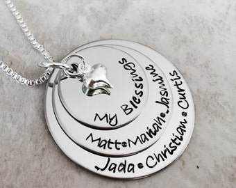 My blessings necklace grandmas blessings personalized necklace with children names kid names mother gift grandmother custom jewelry