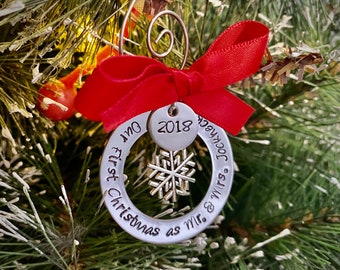 Our First Christmas Ornament First Christmas as Mr and Mrs First married Christmas Personalized ornament snowflake ornament custom engraved