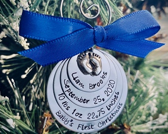Baby's first christmas ornament personalized christmas ornament with baby name birthdate birth information custom ornament child's first