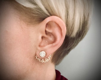 Gold or silver Lotus flower ear jackets lotus flower earrings with rhinestones boho fashion earrings