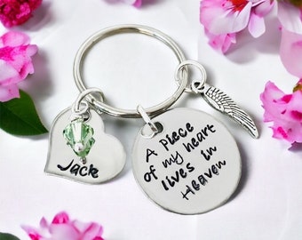 A piece of my heart is in Heaven personalized keychain memorial gift in memory of angel wing jewelry sympathy gift loss of parent pet loss