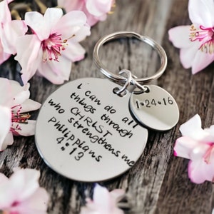 I can do all things through Christ who strengthens me Philippians 4:13 keychain gift for group confirmation baptism church group gift custom