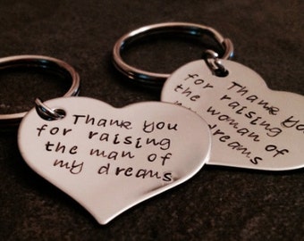 Set of two mother in law keychains thank you for raising the man of my dreams woman of my dreams wedding