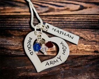Proud army mom necklace military mom navy mom marine corps mom coast guard mom air force mom military spouse wife red white blue custom