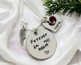Personalized necklace forever in my heart forever in our hearts remembrance necklace loss of parent loss of child loss of pet memorial piece