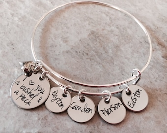I love you a bushel and a peck personalized bangle bracelet hand stamped personalized bracelet with children's names mothers jewelry