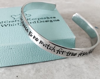 Personalized cuff bracelet distance is no match for true friendship best friends jewelry sorority sisters childhood friends going away gift
