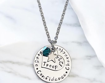 Personalized Courage Confidence Character Girl Scout Gift Girl Scout troop gift custom handmade jewelry necklace with name and birthstone