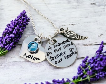 Personalized necklace a moment in our arms forever in our hearts Kemal necklace jewelry remembrance loss of child loss of parent loved one