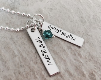 SALE Personalized necklace with coordinates and Swarovski crystal graduation gift college friend gift custom monogrammed coordinates jewelry