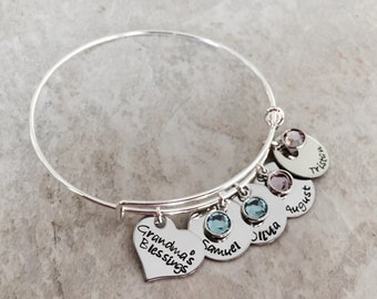 Grandma's Blessings bracelet with kids names and birthstones gift for grandma gift for mom mothers day gift for her custom jewelry silver