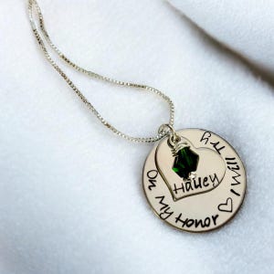 Personalized on my honor I will try necklace Girl Scout necklace Girl Scout troop gift custom jewelry name necklace with birthstone
