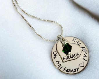 Personalized on my honor I will try necklace Girl Scout necklace Girl Scout troop gift custom jewelry name necklace with birthstone