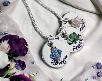 Personalized name necklace with birthstone crystals mothers necklace with kids names custom monogrammed necklace gift for mom grandma
