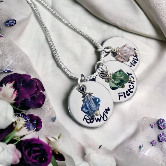Personalized Name Necklace: Birthstone Crystals, Mother's Necklace