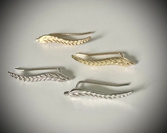 Silver or Gold feather Climber earrings leaf climber earrings boho earrings